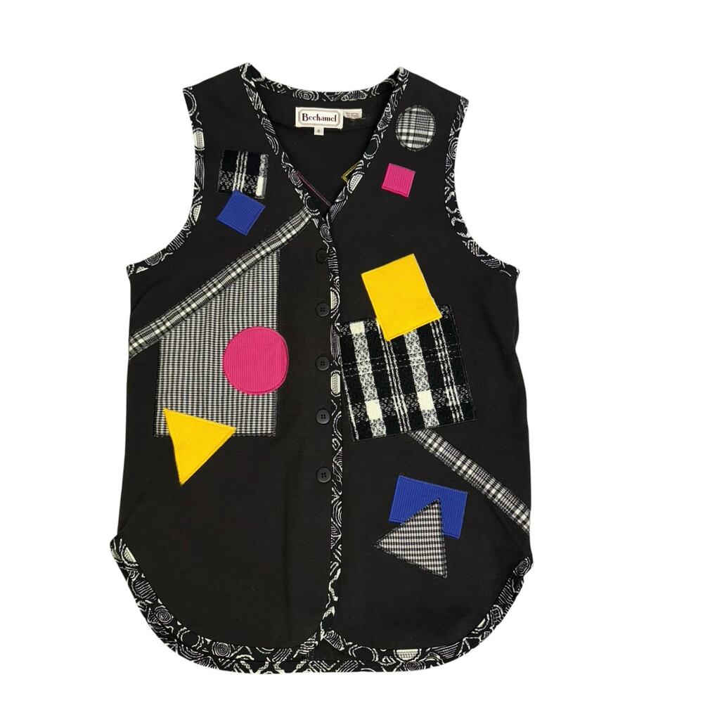 Vintage 90’s Vest Neon Retro Cotton Small Bechamel Patchwork Geometric Shapes
